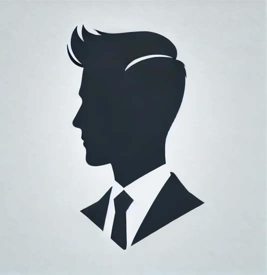 A clean and professional silhouette image of a Caucasian man to be used as a placeholder for a website. The silhouette features the profile or headsho