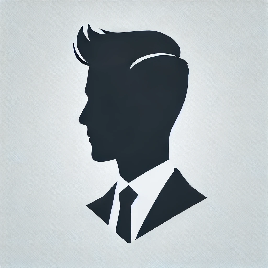 A clean and professional silhouette image of a Caucasian man to be used as a placeholder for a website. The silhouette features the profile or headsho
