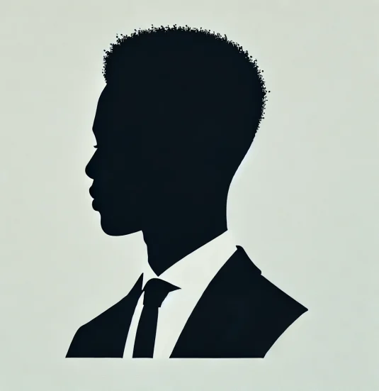 A clean and professional silhouette image of an African man to be used as a placeholder for a website. The silhouette features the profile or headshot