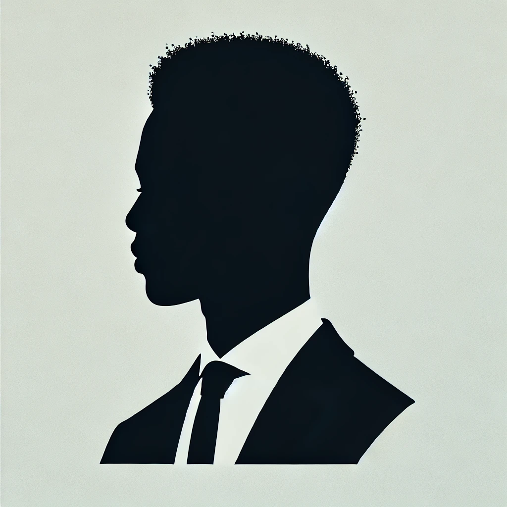 A clean and professional silhouette image of an African man to be used as a placeholder for a website. The silhouette features the profile or headshot