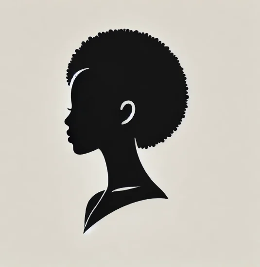 A clean and professional silhouette image of an African woman to be used as a placeholder for a website. The silhouette features the profile or headsh