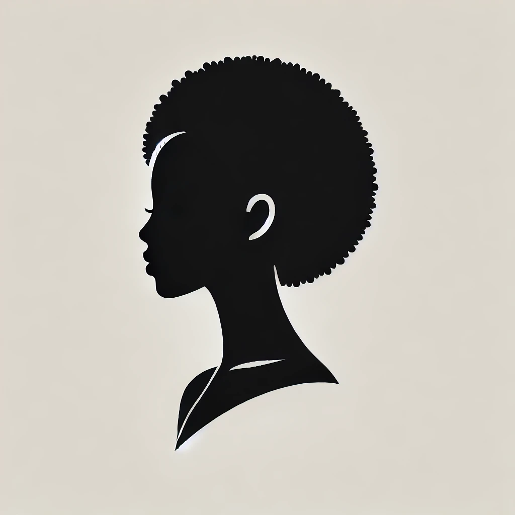 A clean and professional silhouette image of an African woman to be used as a placeholder for a website. The silhouette features the profile or headsh